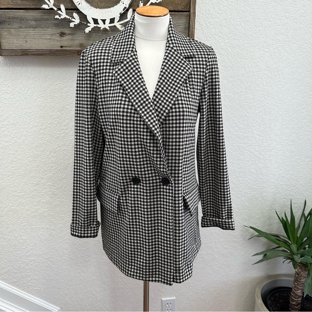 H&M Women's Black Brown and White Houndstooth Blazer Ladies 6 NWT